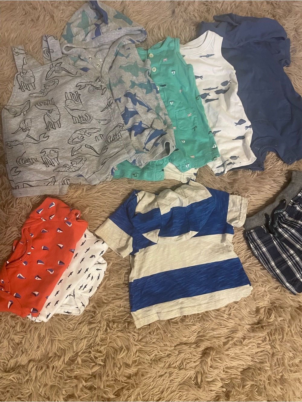 6 Summer Sailing Outfits Boy Jumpers Shorts Sharks Ocean LOT 3m EUC